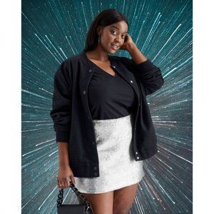 Future Collective Kahlana Barfield Black Matte Silver Sequin Mini Skirt XL